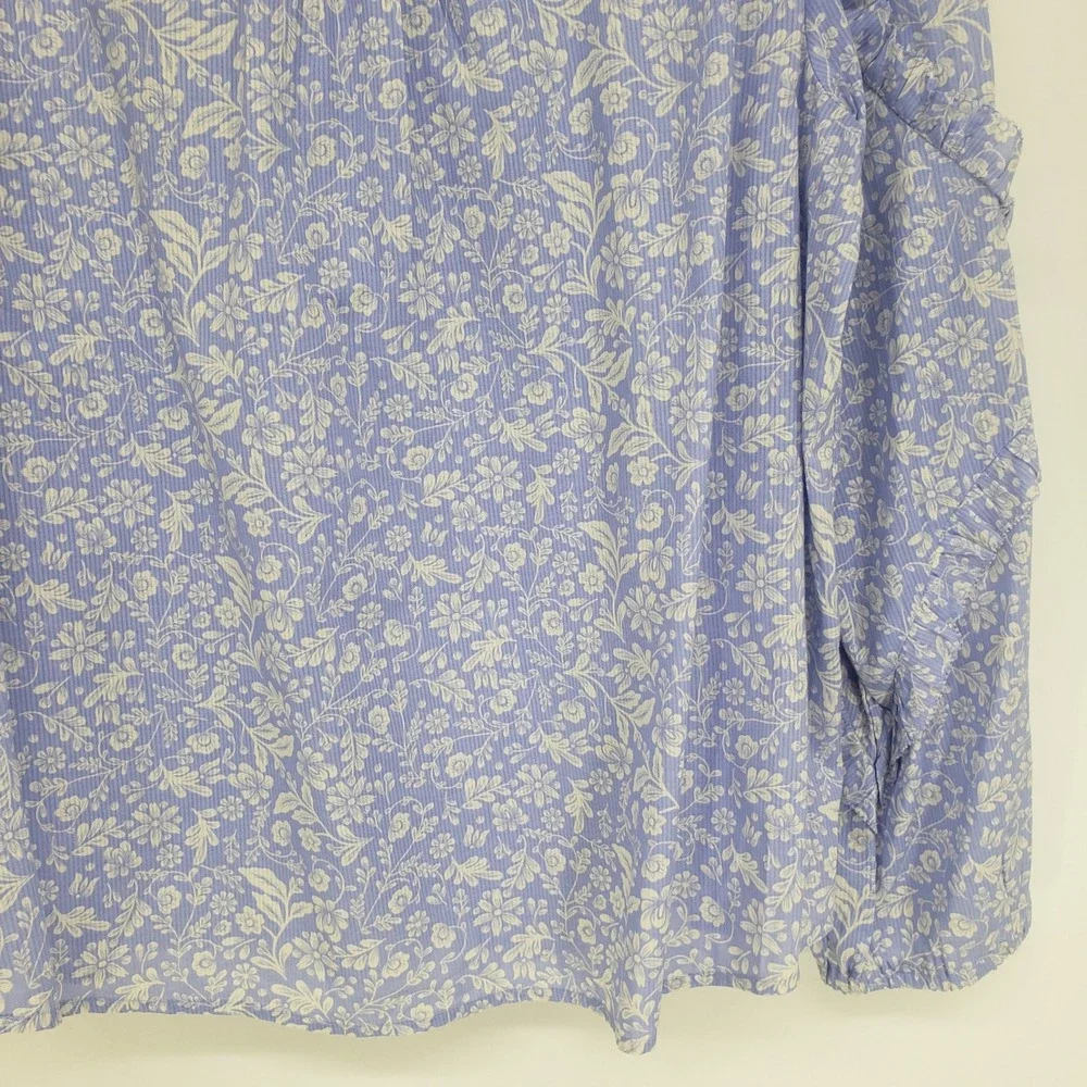J Crew Floral Ruffle Bib Blouse Top Women Size L Blue White Cotton Peasant NWT